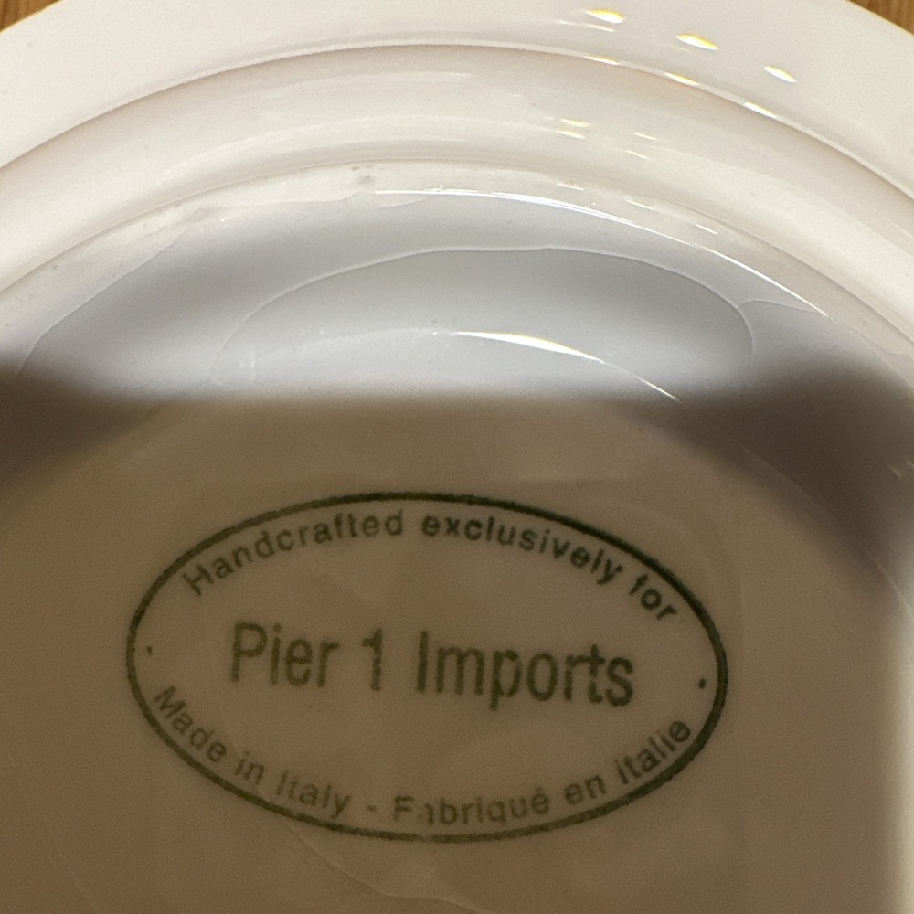 Pier 1 Imports Handmade Italy Set of 2 White Ceramic Bowls Blue Ring Pattern - Picture 2 of 5